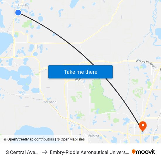 S Central Ave/Ball Park Rd to Embry-Riddle Aeronautical University (Metro Orlando Campus) map
