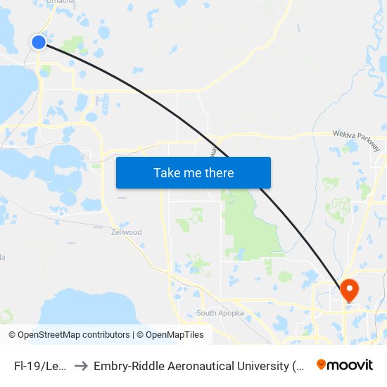 Fl-19/Lenord St to Embry-Riddle Aeronautical University (Metro Orlando Campus) map