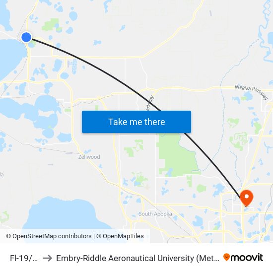 Fl-19/Fl-44 to Embry-Riddle Aeronautical University (Metro Orlando Campus) map