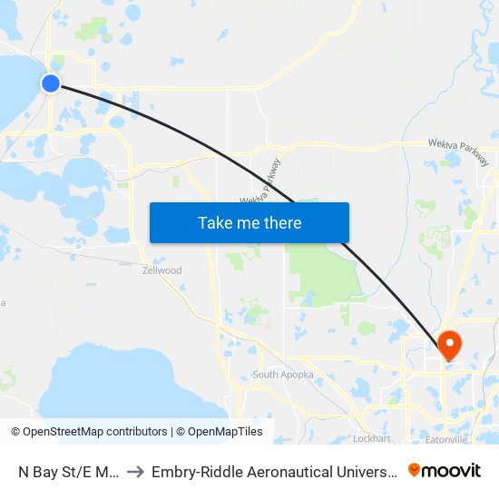N Bay St/E Mcdonald Ave to Embry-Riddle Aeronautical University (Metro Orlando Campus) map