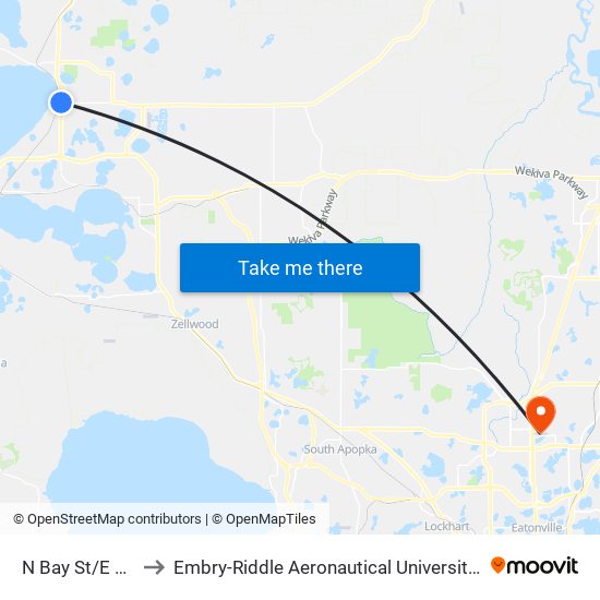 N Bay St/E Orange Ave to Embry-Riddle Aeronautical University (Metro Orlando Campus) map
