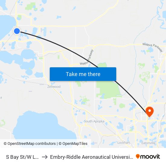 S Bay St/W Lakeview Ave to Embry-Riddle Aeronautical University (Metro Orlando Campus) map