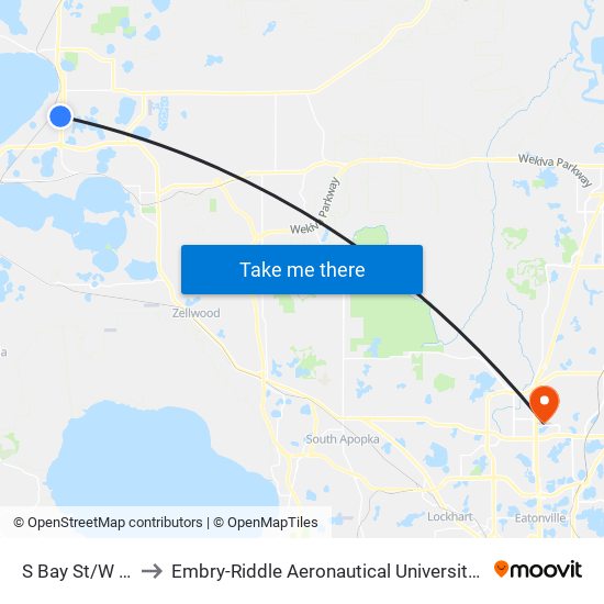 S Bay St/W Taylor Ave to Embry-Riddle Aeronautical University (Metro Orlando Campus) map