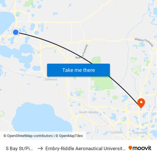 S Bay St/Pinecrest Ave to Embry-Riddle Aeronautical University (Metro Orlando Campus) map