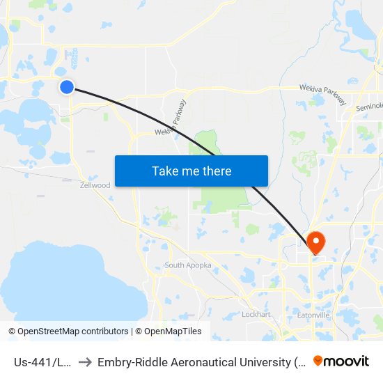 Us-441/Limit Ave to Embry-Riddle Aeronautical University (Metro Orlando Campus) map