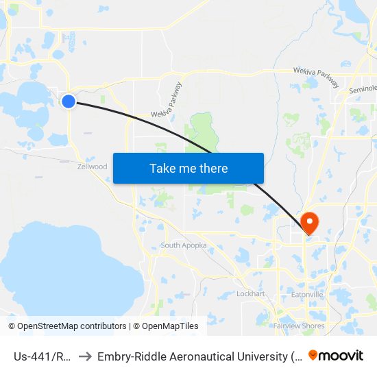 Us-441/Robie Ave to Embry-Riddle Aeronautical University (Metro Orlando Campus) map