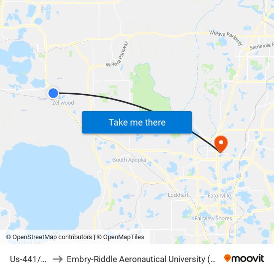 Us-441/Holly St to Embry-Riddle Aeronautical University (Metro Orlando Campus) map