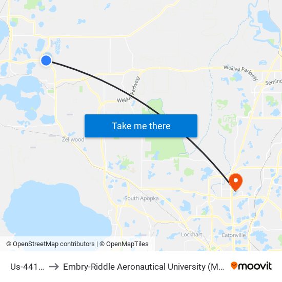 Us-441/Fl-44 to Embry-Riddle Aeronautical University (Metro Orlando Campus) map