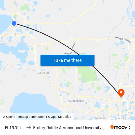 Fl-19/Citrus Ave to Embry-Riddle Aeronautical University (Metro Orlando Campus) map