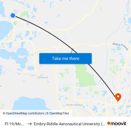 Fl-19/Mckinley Rd to Embry-Riddle Aeronautical University (Metro Orlando Campus) map