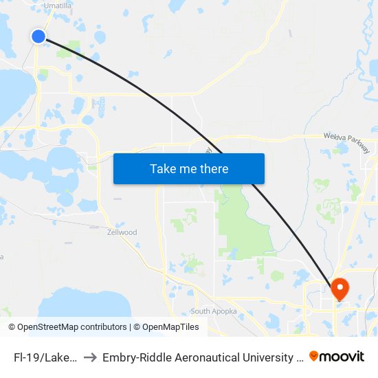 Fl-19/Lakeside Mhp to Embry-Riddle Aeronautical University (Metro Orlando Campus) map