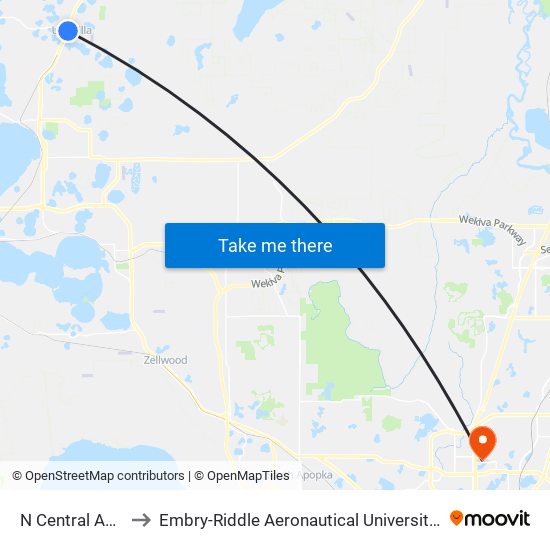 N Central Ave/Smith St to Embry-Riddle Aeronautical University (Metro Orlando Campus) map