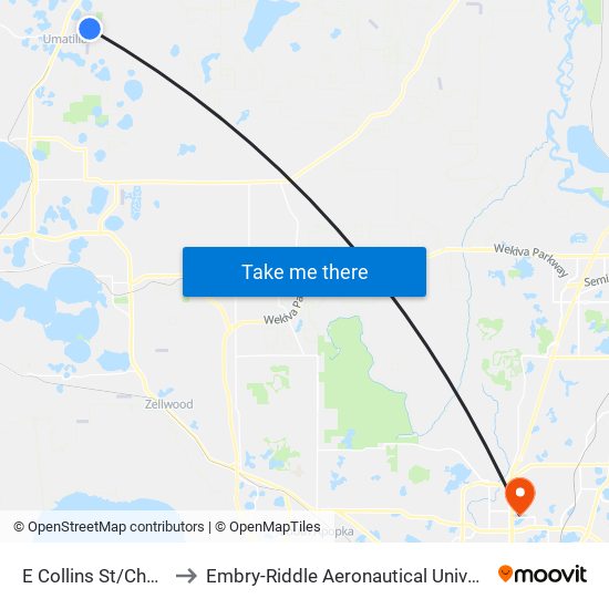 E Collins St/Charles Osborne Rd to Embry-Riddle Aeronautical University (Metro Orlando Campus) map