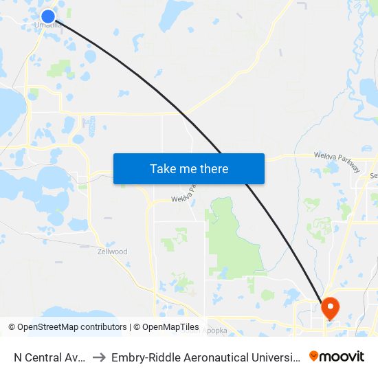 N Central Ave/Owens St to Embry-Riddle Aeronautical University (Metro Orlando Campus) map