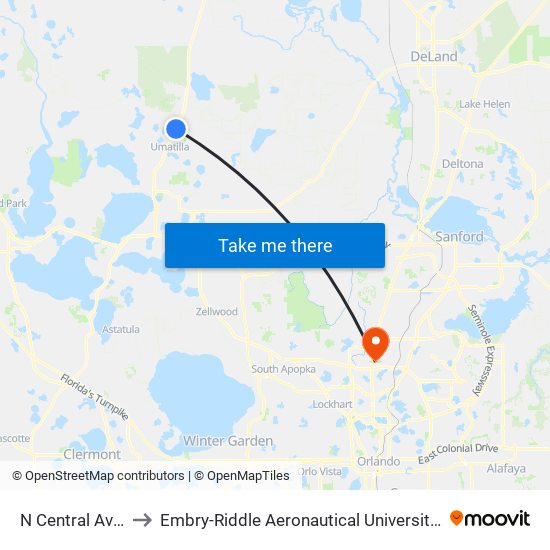 N Central Ave/Beach St to Embry-Riddle Aeronautical University (Metro Orlando Campus) map