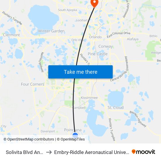 Solivita Blvd And Cypress Pkwy to Embry-Riddle Aeronautical University (Metro Orlando Campus) map