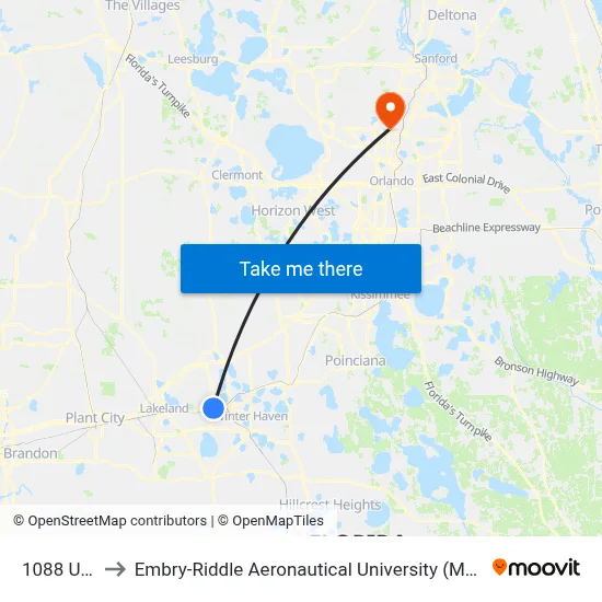 1088 Us 92 E to Embry-Riddle Aeronautical University (Metro Orlando Campus) map