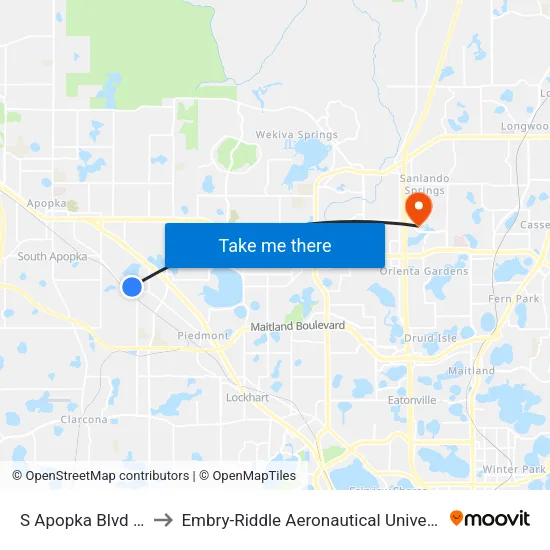 S Apopka Blvd And Danisco Pl to Embry-Riddle Aeronautical University (Metro Orlando Campus) map