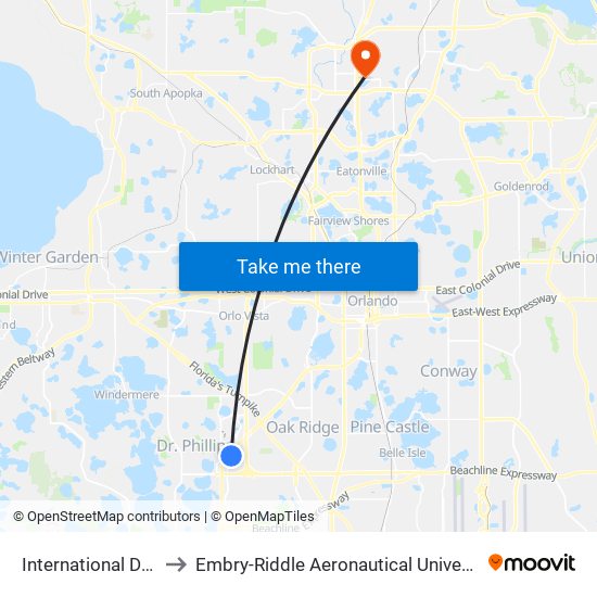 International Dr And Carrier Dr to Embry-Riddle Aeronautical University (Metro Orlando Campus) map