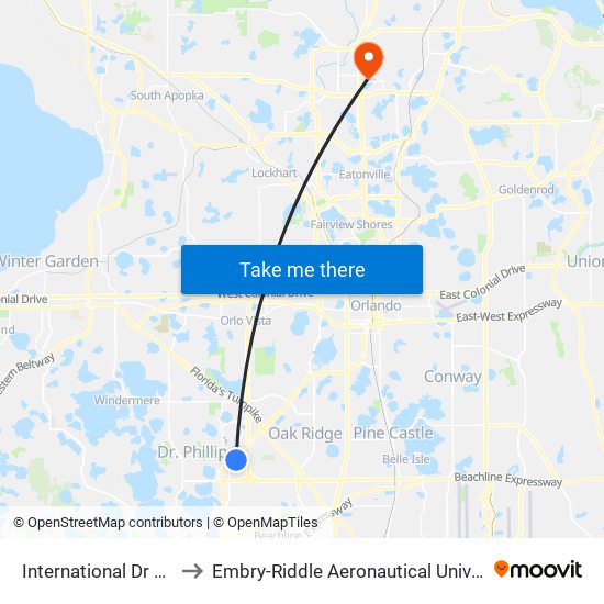 International Dr And Universal Blvd to Embry-Riddle Aeronautical University (Metro Orlando Campus) map