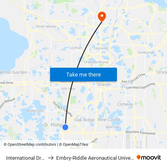 International Dr And Visitors Cir to Embry-Riddle Aeronautical University (Metro Orlando Campus) map