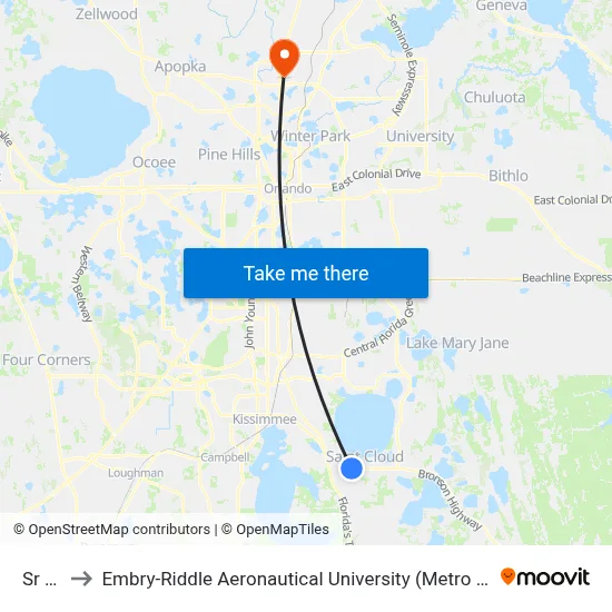 Sr 192 to Embry-Riddle Aeronautical University (Metro Orlando Campus) map
