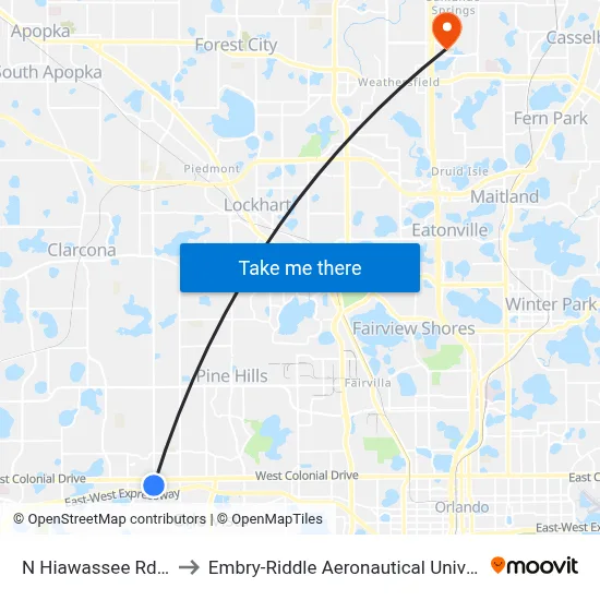 N Hiawassee Rd & Bentley Pl Way to Embry-Riddle Aeronautical University (Metro Orlando Campus) map