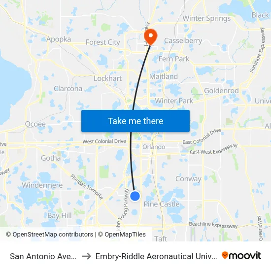 San Antonio Ave & Americana Blvd to Embry-Riddle Aeronautical University (Metro Orlando Campus) map