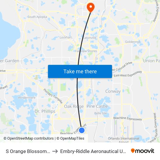 S Orange Blossom Trl And Principal Row to Embry-Riddle Aeronautical University (Metro Orlando Campus) map