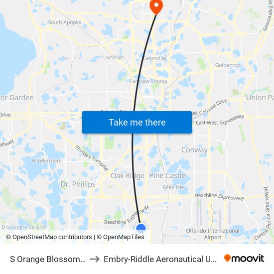 S Orange Blossom Trl And Barley Club Dr to Embry-Riddle Aeronautical University (Metro Orlando Campus) map