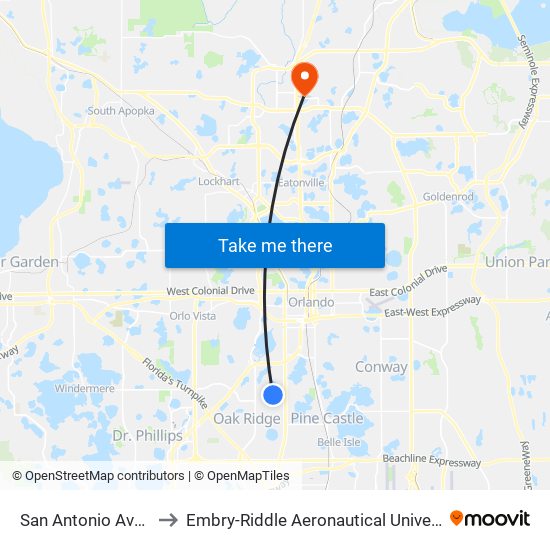 San Antonio Ave And Honour Rd to Embry-Riddle Aeronautical University (Metro Orlando Campus) map