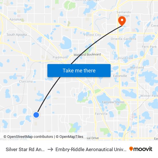 Silver Star Rd And Summer Glen Dr to Embry-Riddle Aeronautical University (Metro Orlando Campus) map