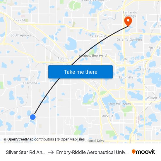 Silver Star Rd And Lake Stanley Rd to Embry-Riddle Aeronautical University (Metro Orlando Campus) map