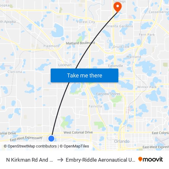 N Kirkman Rd And State Rd 408 Off Ramp E to Embry-Riddle Aeronautical University (Metro Orlando Campus) map