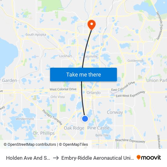 Holden Ave And S Orange Blossom Trl to Embry-Riddle Aeronautical University (Metro Orlando Campus) map