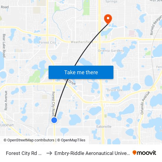 Forest City Rd And John Paul Dr to Embry-Riddle Aeronautical University (Metro Orlando Campus) map