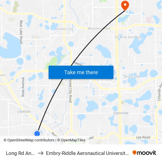 Long Rd And Worth St to Embry-Riddle Aeronautical University (Metro Orlando Campus) map