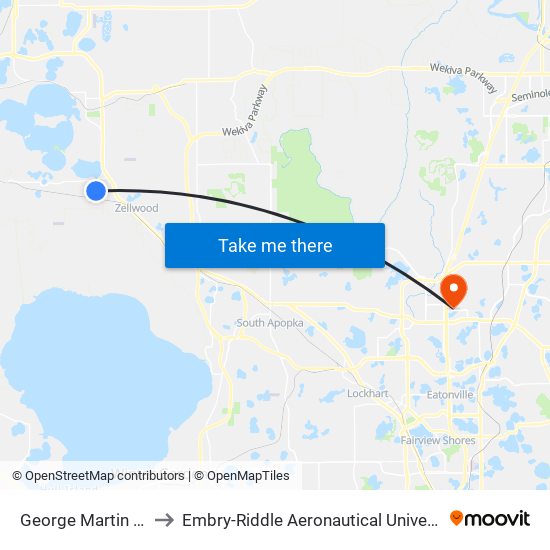 George Martin  Rd And Holly  St to Embry-Riddle Aeronautical University (Metro Orlando Campus) map