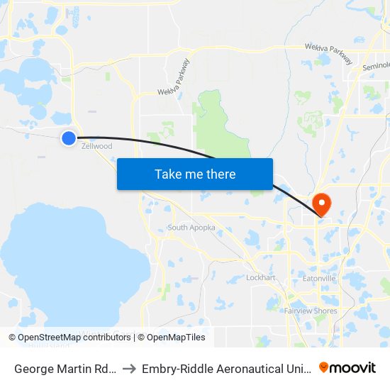 George Martin Rd And Holly Creek Rd to Embry-Riddle Aeronautical University (Metro Orlando Campus) map