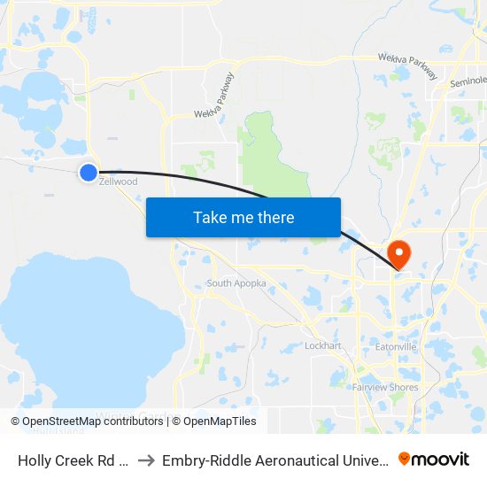 Holly Creek Rd And Mohawk Dr to Embry-Riddle Aeronautical University (Metro Orlando Campus) map