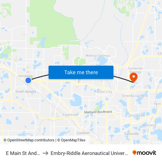 E Main St And S Forest Ave to Embry-Riddle Aeronautical University (Metro Orlando Campus) map