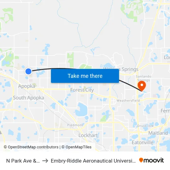 N Park Ave & E Martin St to Embry-Riddle Aeronautical University (Metro Orlando Campus) map
