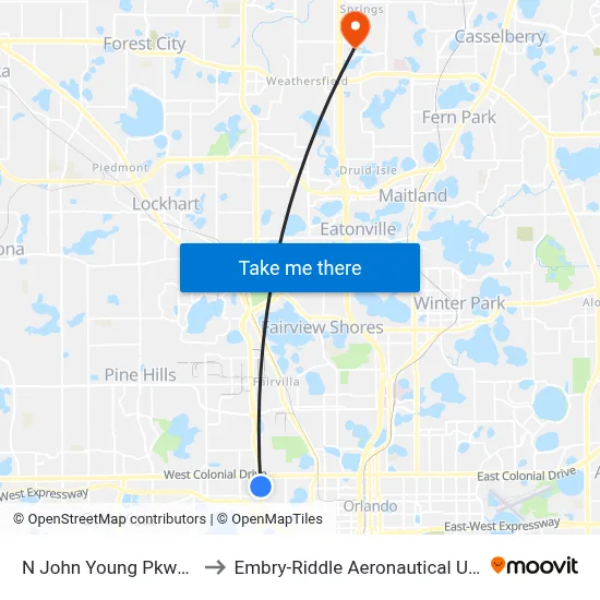 N John Young Pkwy & Business Center Blvd to Embry-Riddle Aeronautical University (Metro Orlando Campus) map
