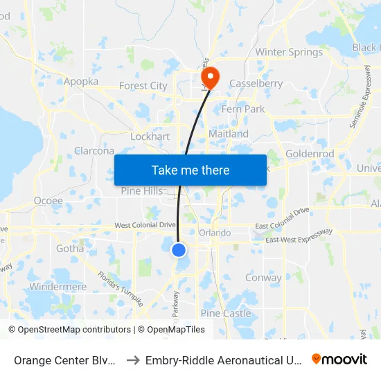Orange Center Blvd & S John Young Pkwy to Embry-Riddle Aeronautical University (Metro Orlando Campus) map