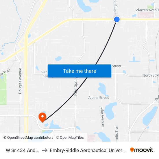 W Sr 434 And Rangeline Rd to Embry-Riddle Aeronautical University (Metro Orlando Campus) map