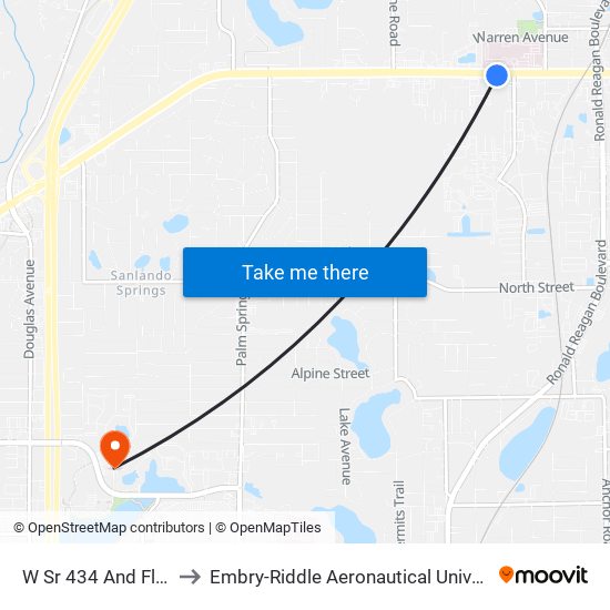 W Sr 434 And Florida Central Pky to Embry-Riddle Aeronautical University (Metro Orlando Campus) map