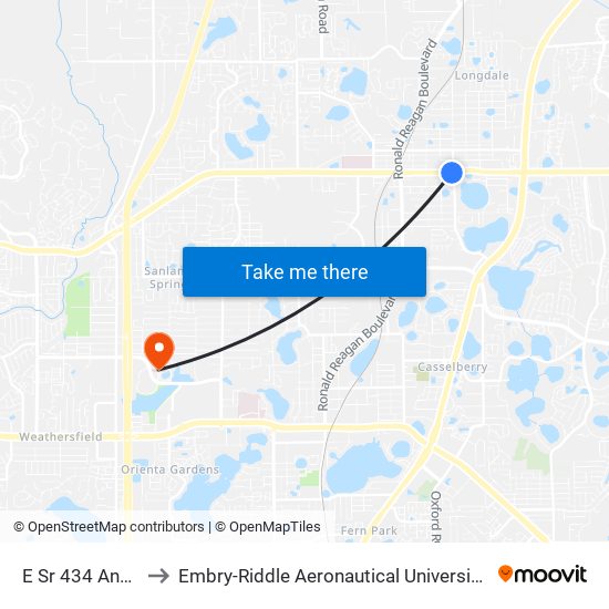 E Sr 434 And S Grant St to Embry-Riddle Aeronautical University (Metro Orlando Campus) map