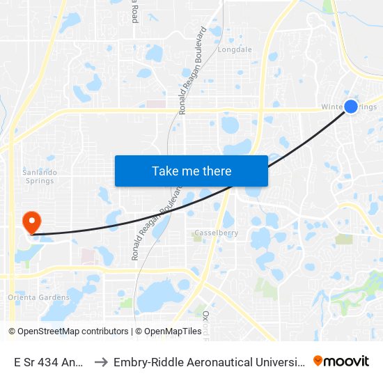 E Sr 434 And S Moss Rd to Embry-Riddle Aeronautical University (Metro Orlando Campus) map