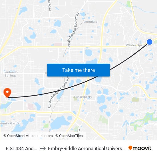 E Sr 434 And Hacienda Dr to Embry-Riddle Aeronautical University (Metro Orlando Campus) map