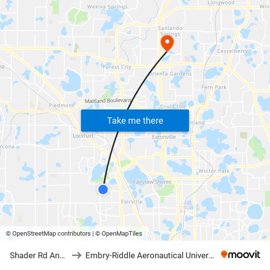 Shader Rd And Center Loop to Embry-Riddle Aeronautical University (Metro Orlando Campus) map